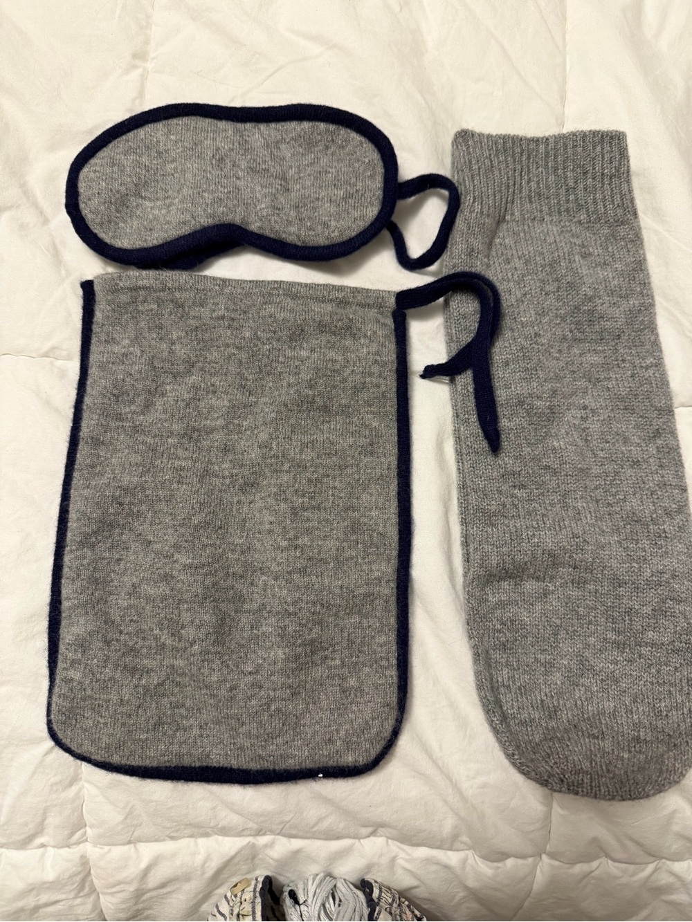 Sofia Cashmere Grey Knit Sock and Sleep Set with Navy Trim